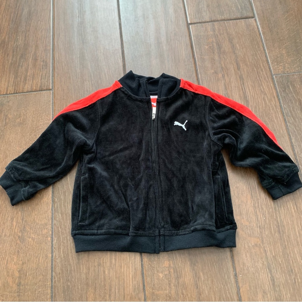 Puma Velour Black and Red Zip Up Jacket 18M